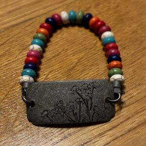 Colorful Artisan Boho Beaded Bracelet with Dandelion Metal Plate